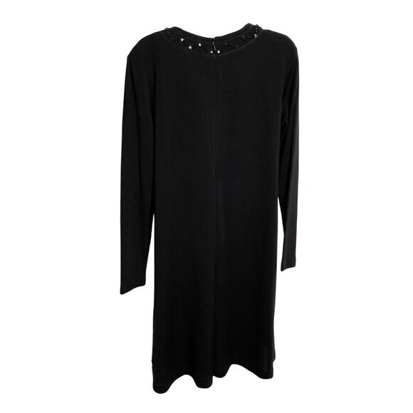 Vintage Liz Claiborne Black Beaded Sweater Dress Size Med u  Knee Length Modest - Picture 6 of 14